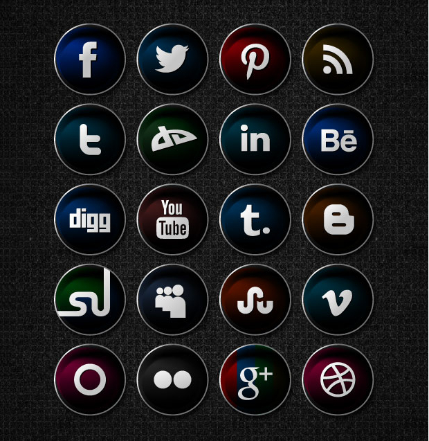 round black social network icons