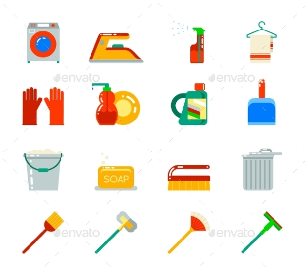 household cleaning icons set