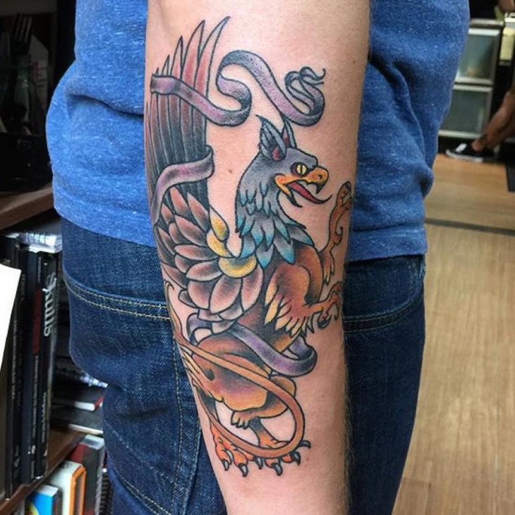 colorful griffin tattoo