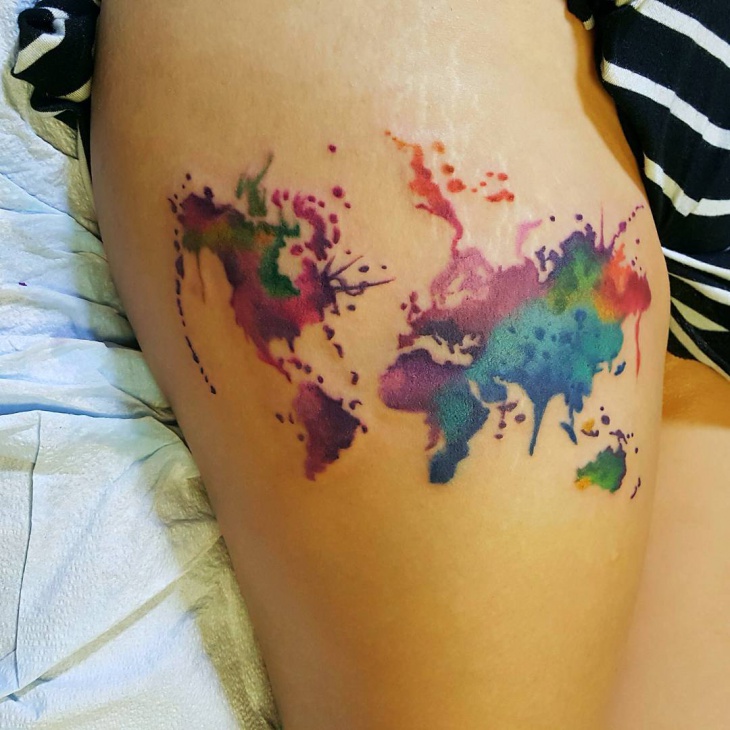watercolor world map tattoo