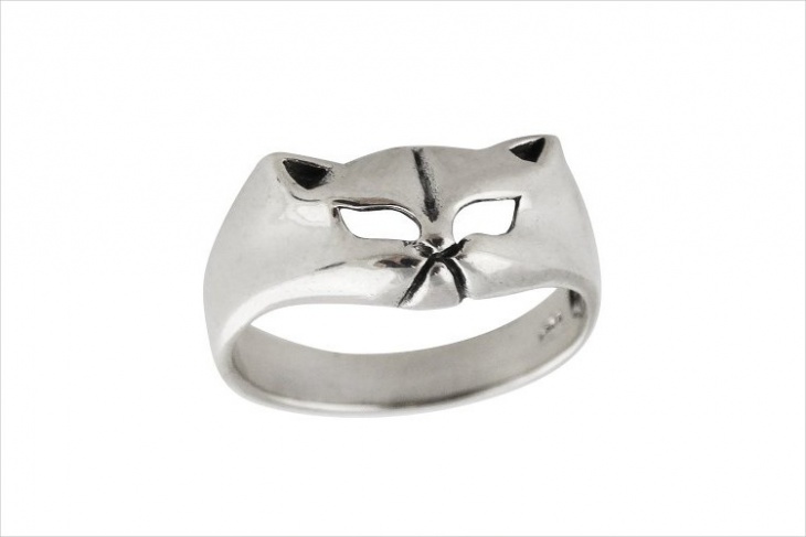 silver cat face ring