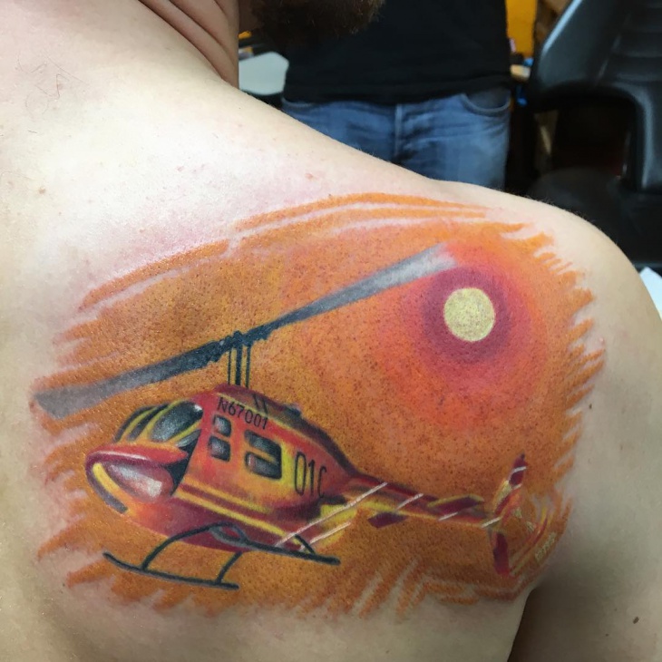 sun with helicopter tattoo idea