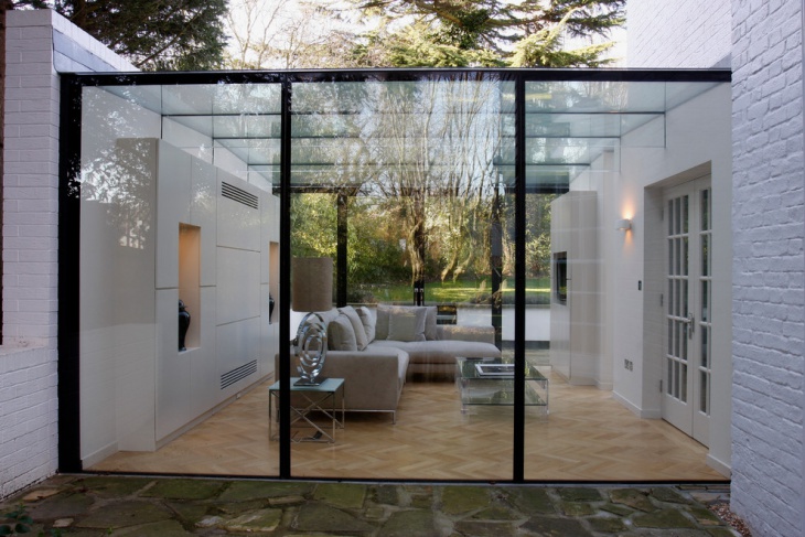 open living glass wall panel idea 