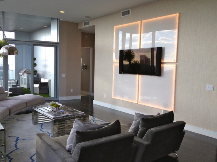 living room glass wall panel light 