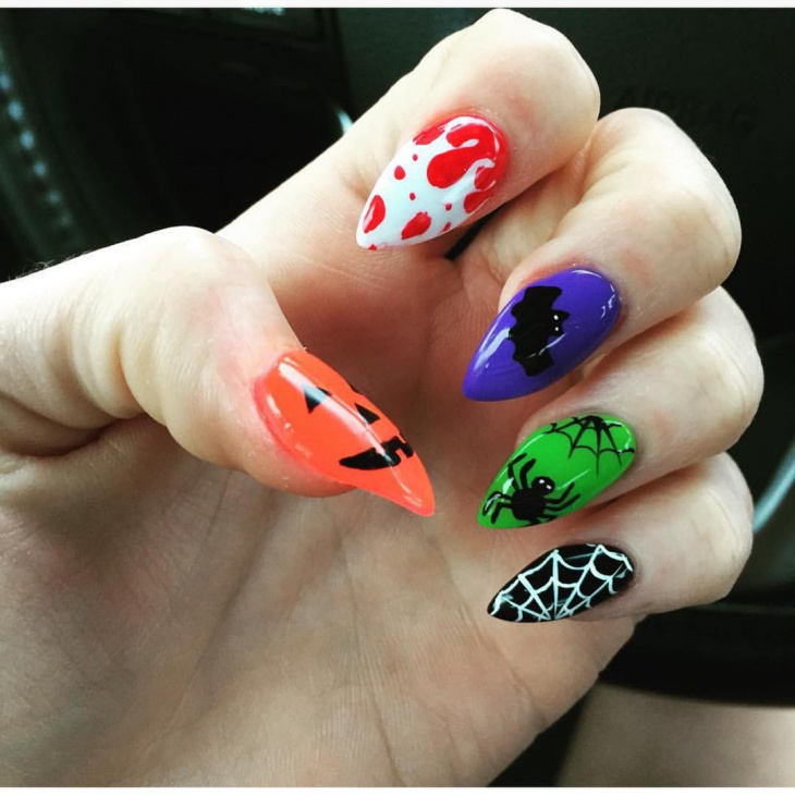 colorful bat nail design