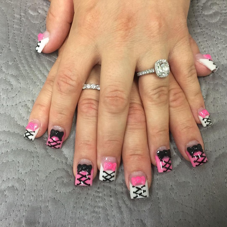 corset nail art with bow