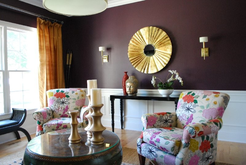 eclectic purple living room decor idea 
