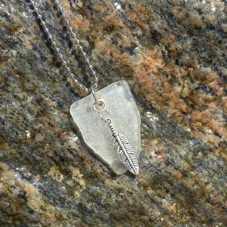 white sea glass pendant necklace