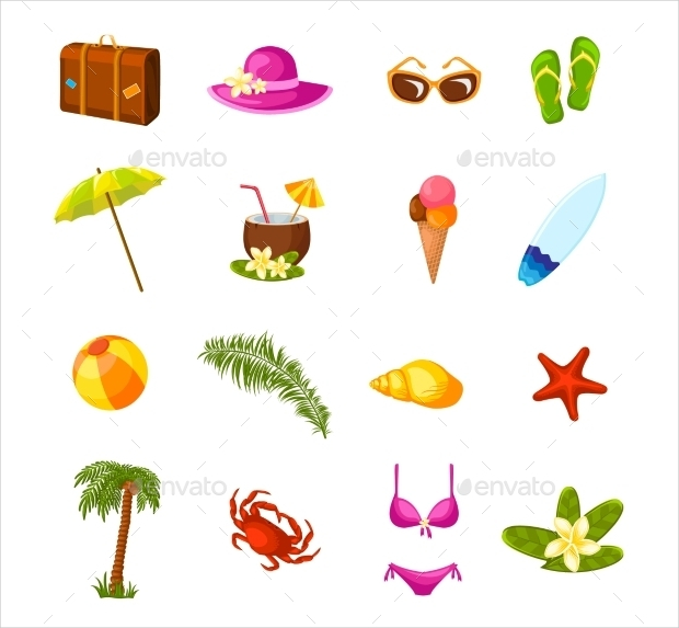 beach party icons set