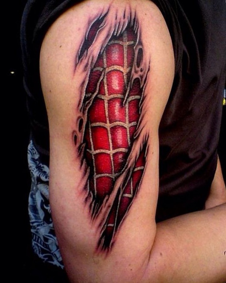 ripped spiderman tattoo