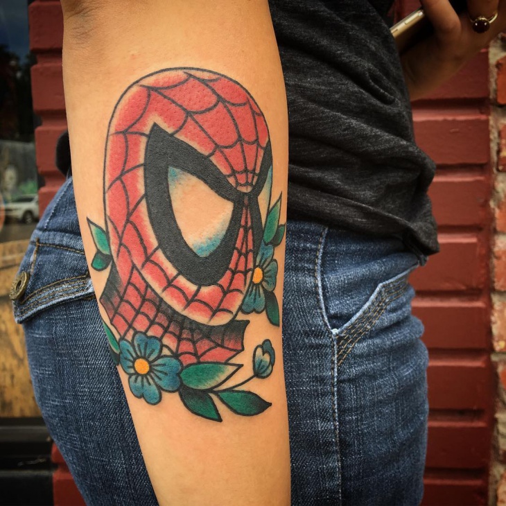spiderman tattoo on arm