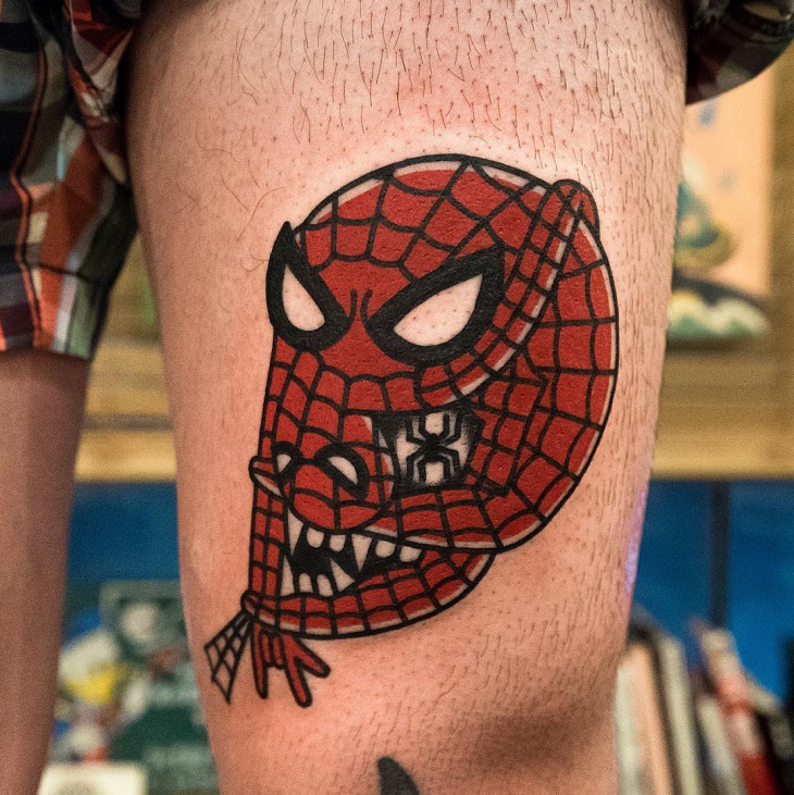 spiderman tattoo for thigh