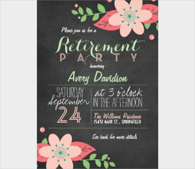 Floral Chalkboard Retirement Party Invitation Card