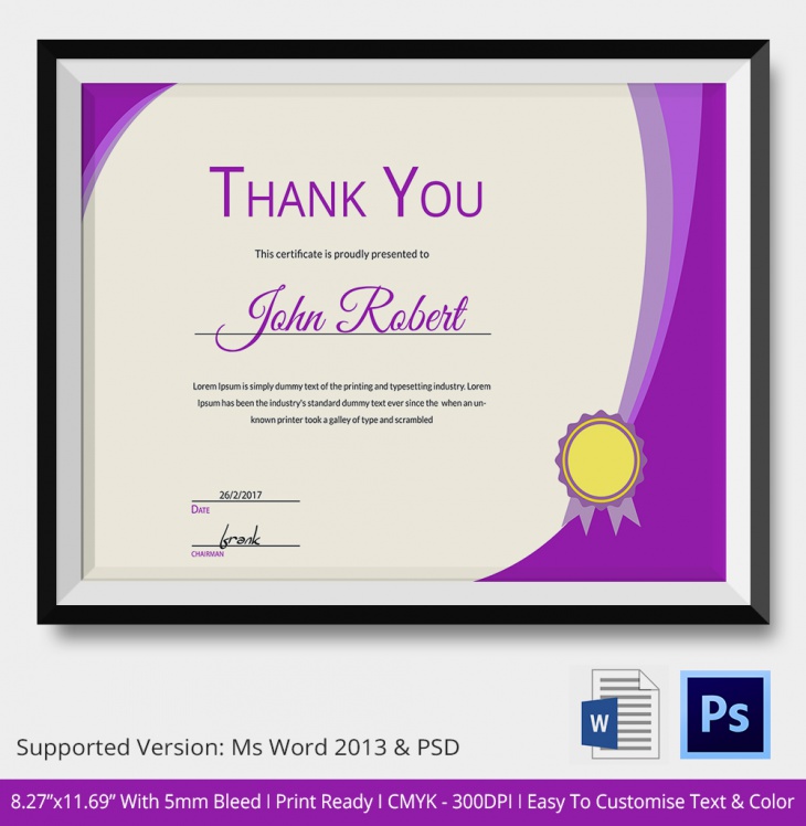 expression of thank you certificate
