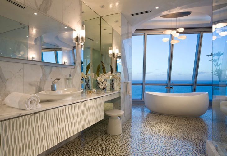 mosaic floor with beach vew bathtub1