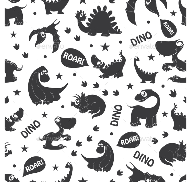black white dinosaurs roaring seamless pattern
