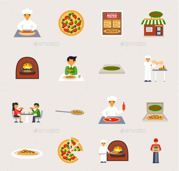 pizzeria icons set