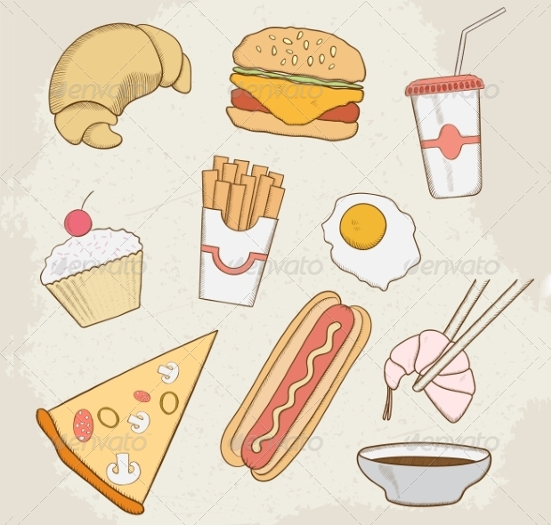 food and drink hand drawn icons