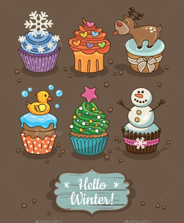 winter cupcake vectors