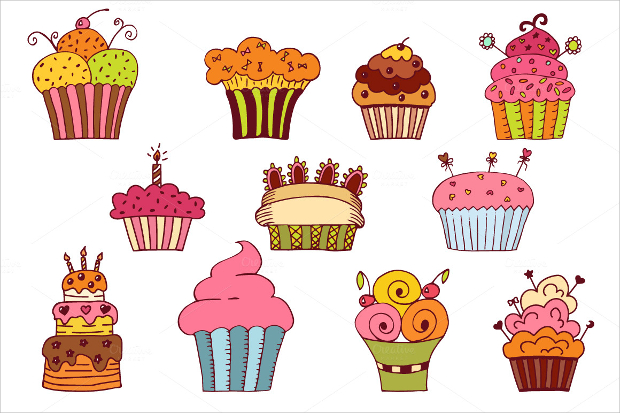 cute cupcake vector set