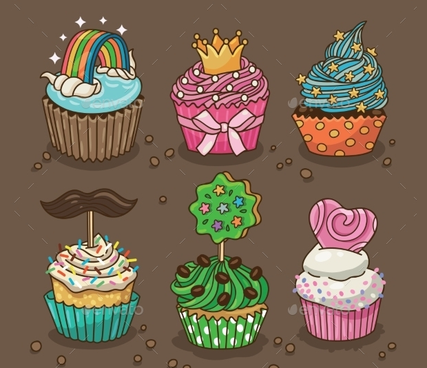 cupcake with different topping vector