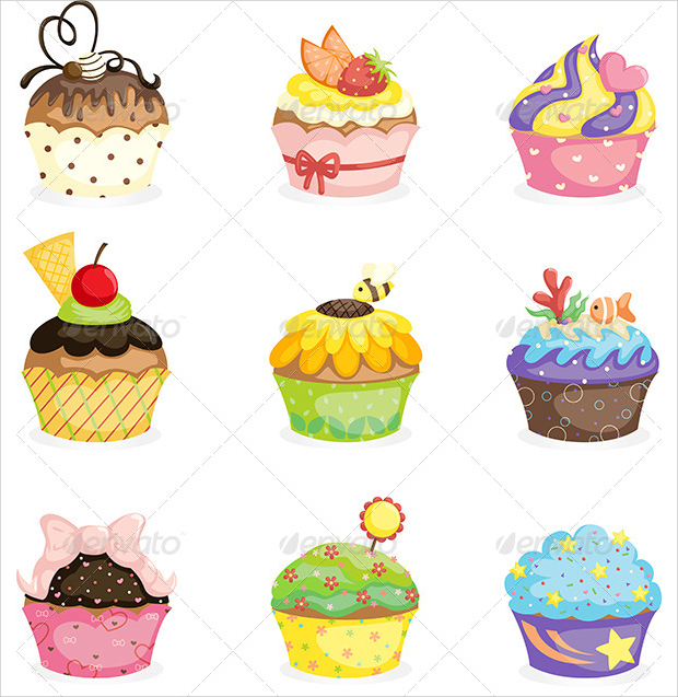 colorful cupcake vector set
