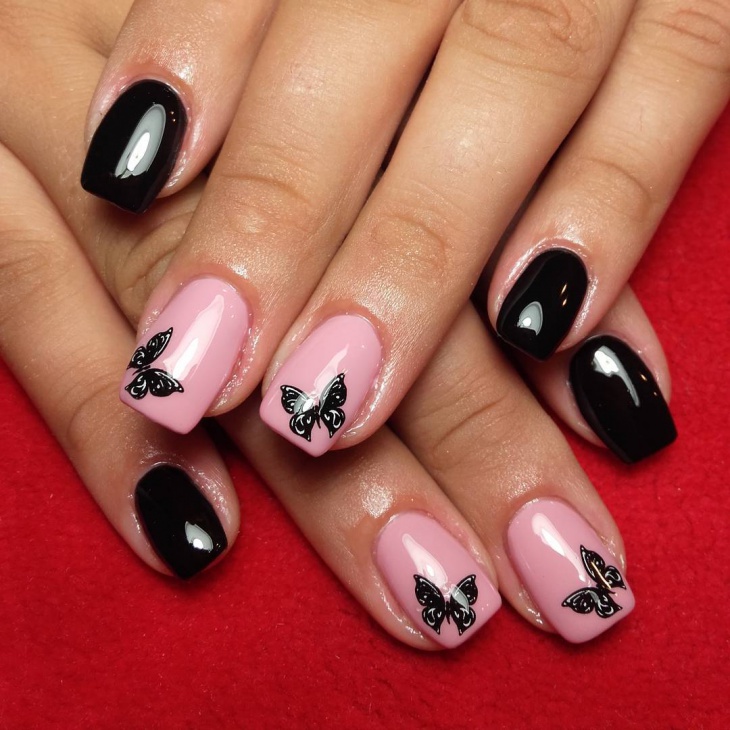 butterfly black nail art idea