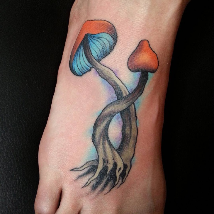 traditional mushroom tattoo on foot
