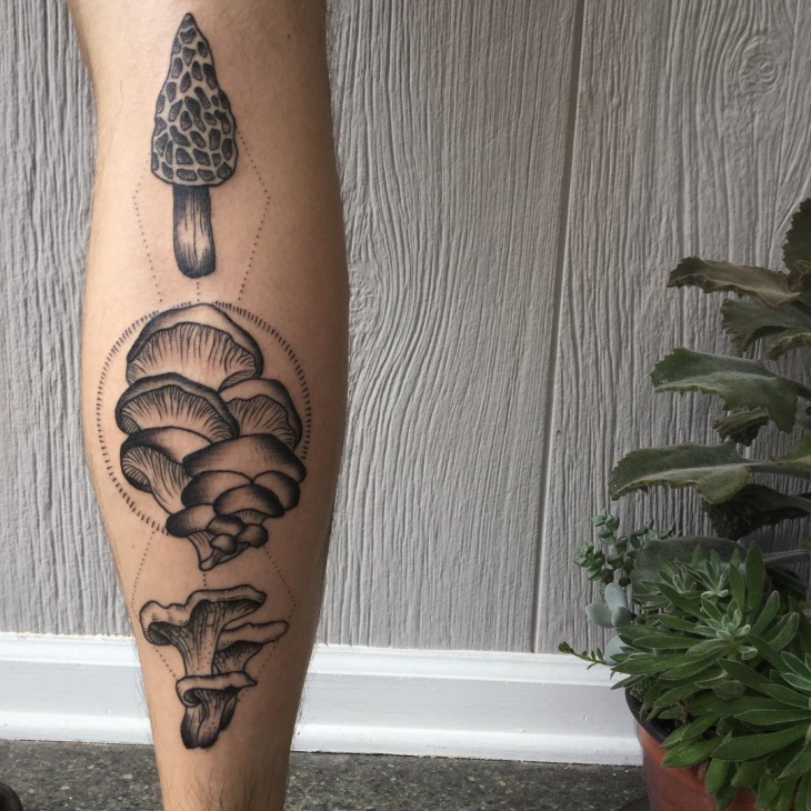 mushroom tattoo on leg