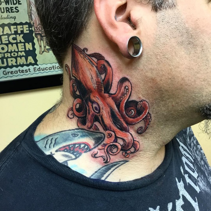 squid tattoo for neck