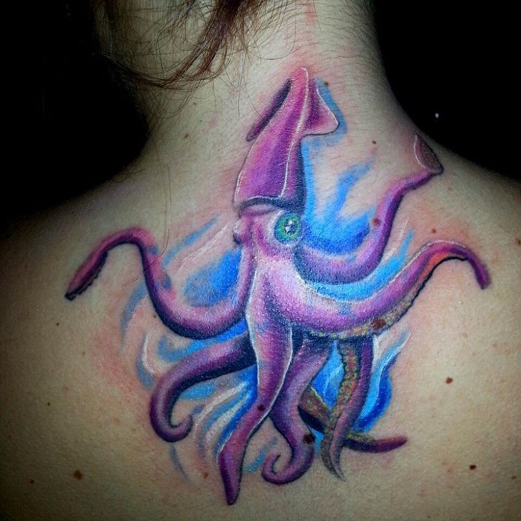 watercolor squid tattoo