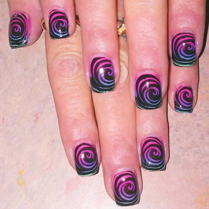 colorful swirl nail design