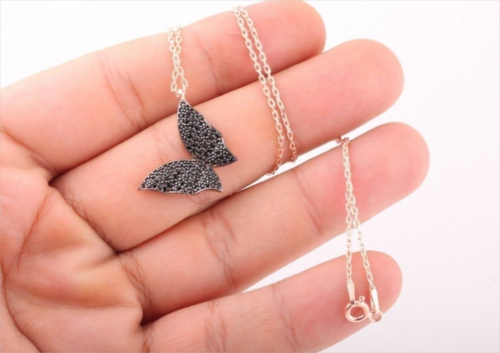 onyx gemstone butterfly necklace