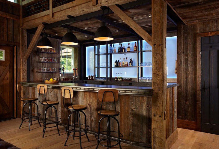 small oak wood home bar idea