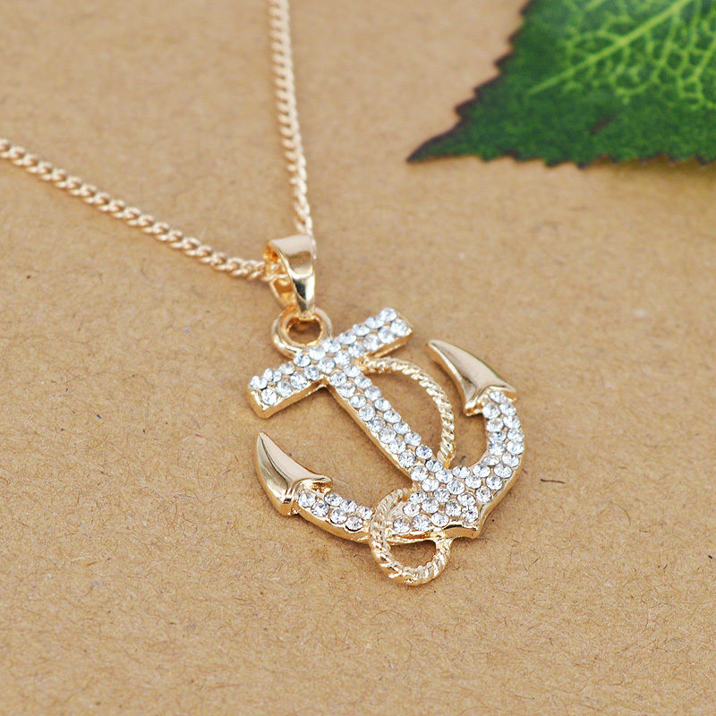gold tone crystal anchor jewelry