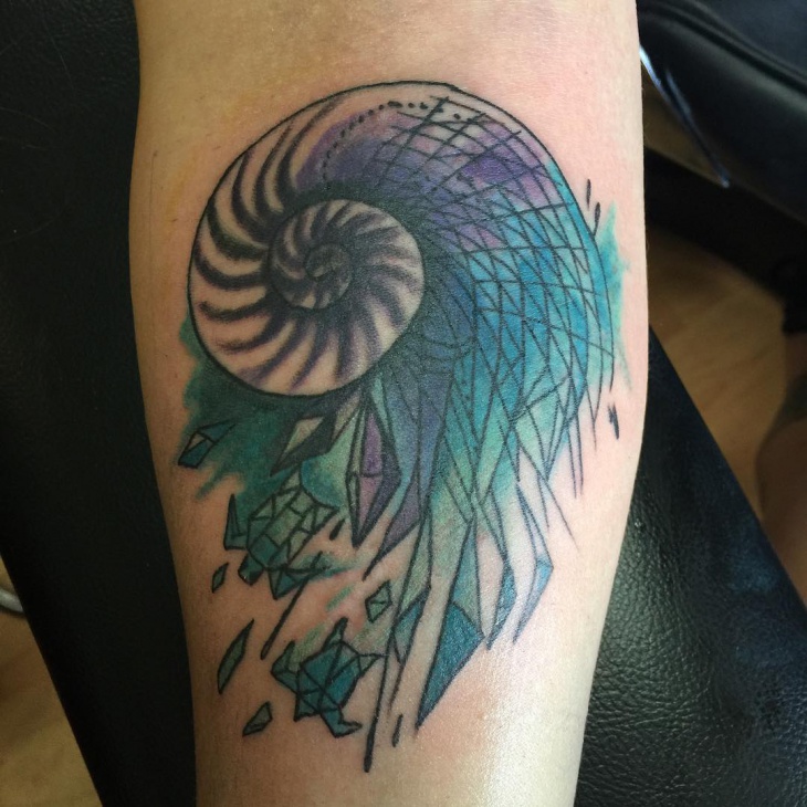 Geometric Ocean Tattoo Nautilus Shell.