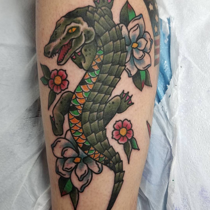 flower alligator tattoo
