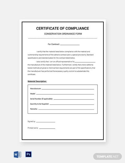 conservation compliance certificate template