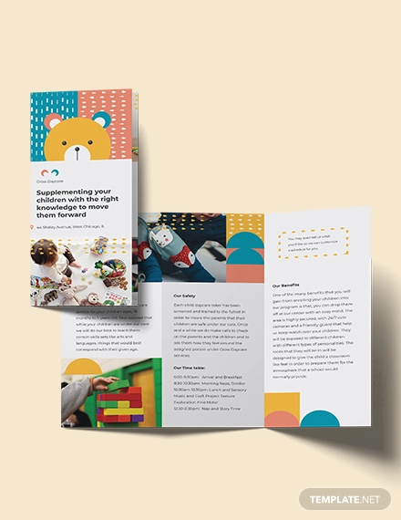 daycare center tri fold brochure template