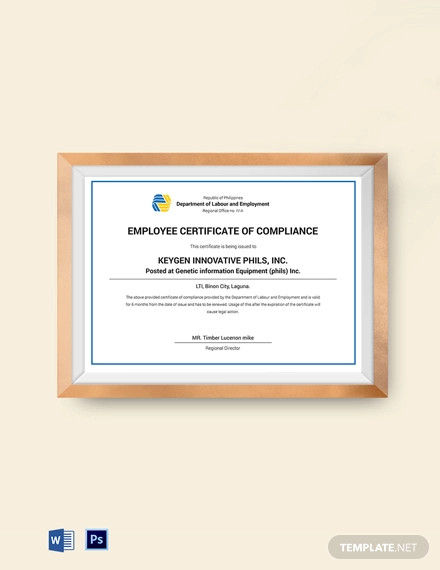 employee compliance certificate template