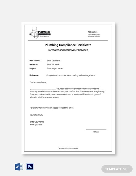plumbing compliance certificate template