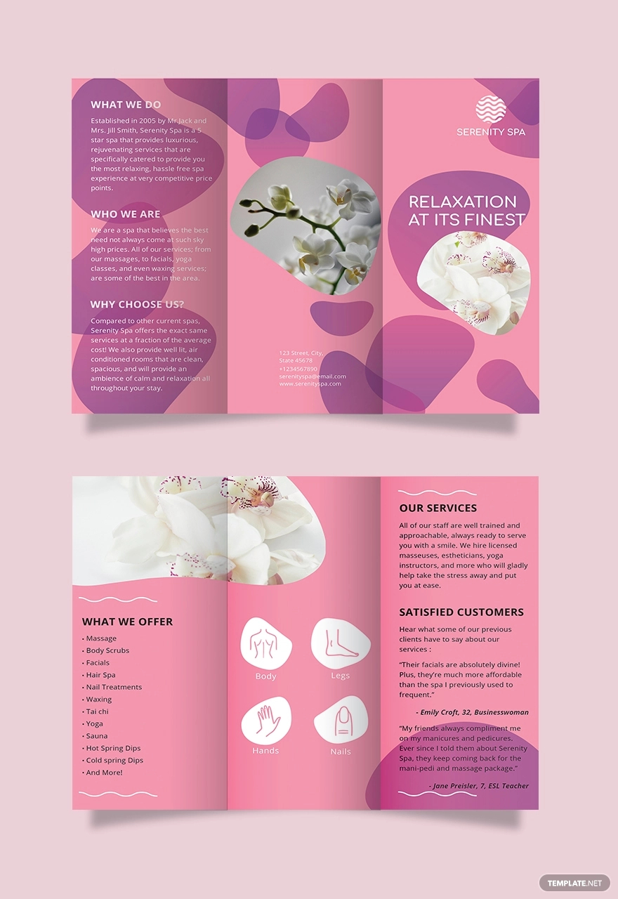 spa trifold brochure template