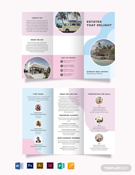 summer vacation rental tri fold brochure template