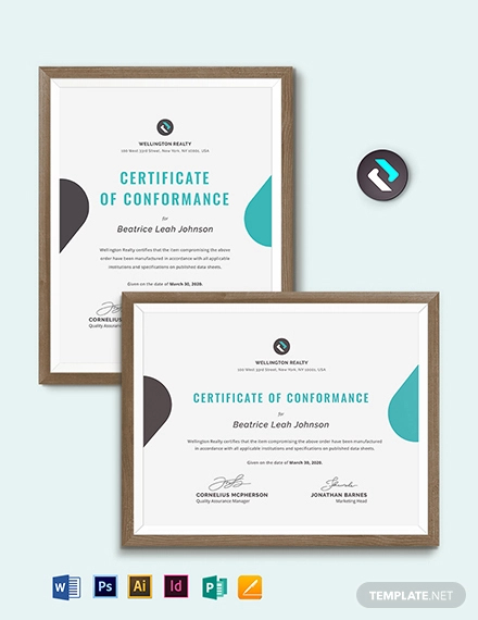 manufacture certificate of conformance
