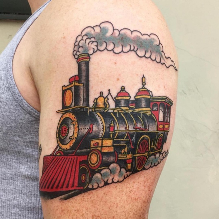 train tattoo on sleeve