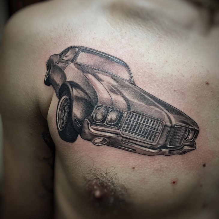 traditional car tattoo on chest