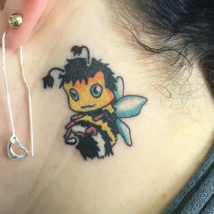 bumble bee tattoo behind ear