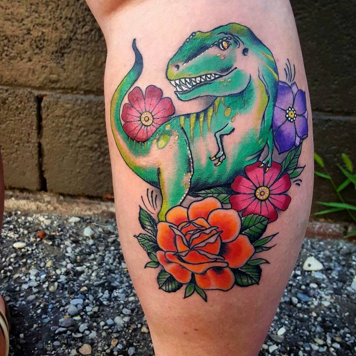 flower dinosaur tattoo design