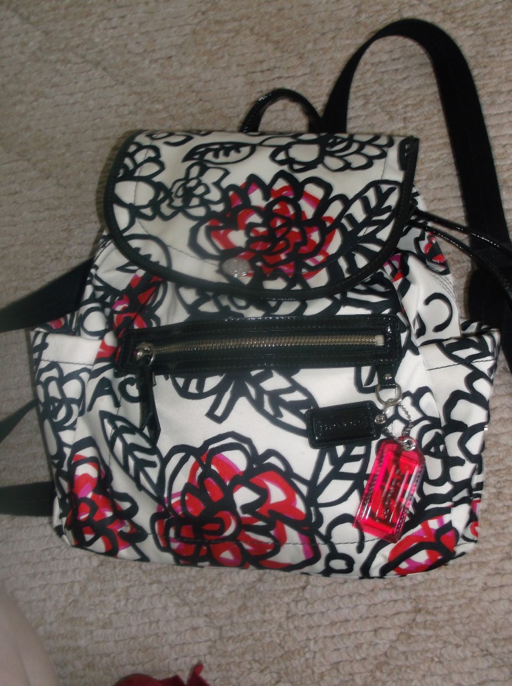 black and white floral backpack