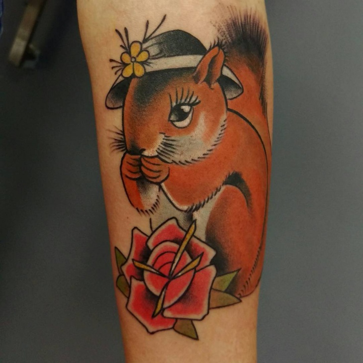 squirrel with cap tattoo
